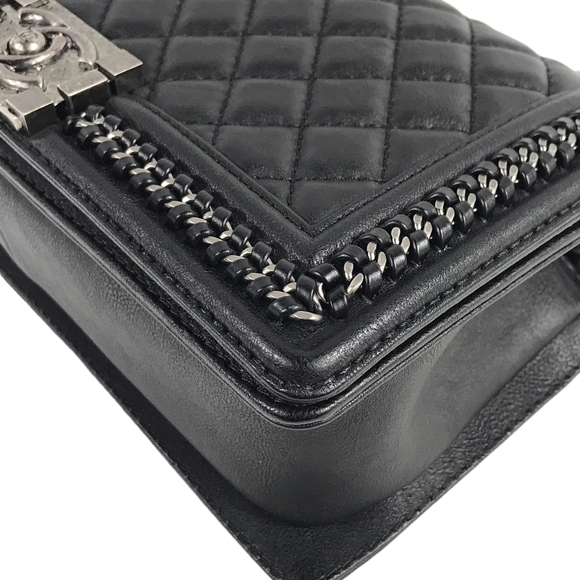 Black Quilted Calfskin Leather Paris-Salzburg Medium Boy Top Handle Bag W/RHW - Picture 6 of 16